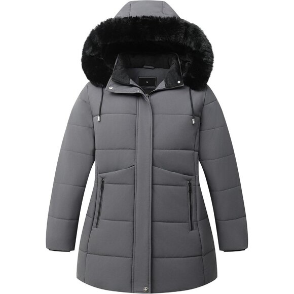Women's Winter Warm Waterproof Dark Gray Down Detachable Hooded Jacket Coat